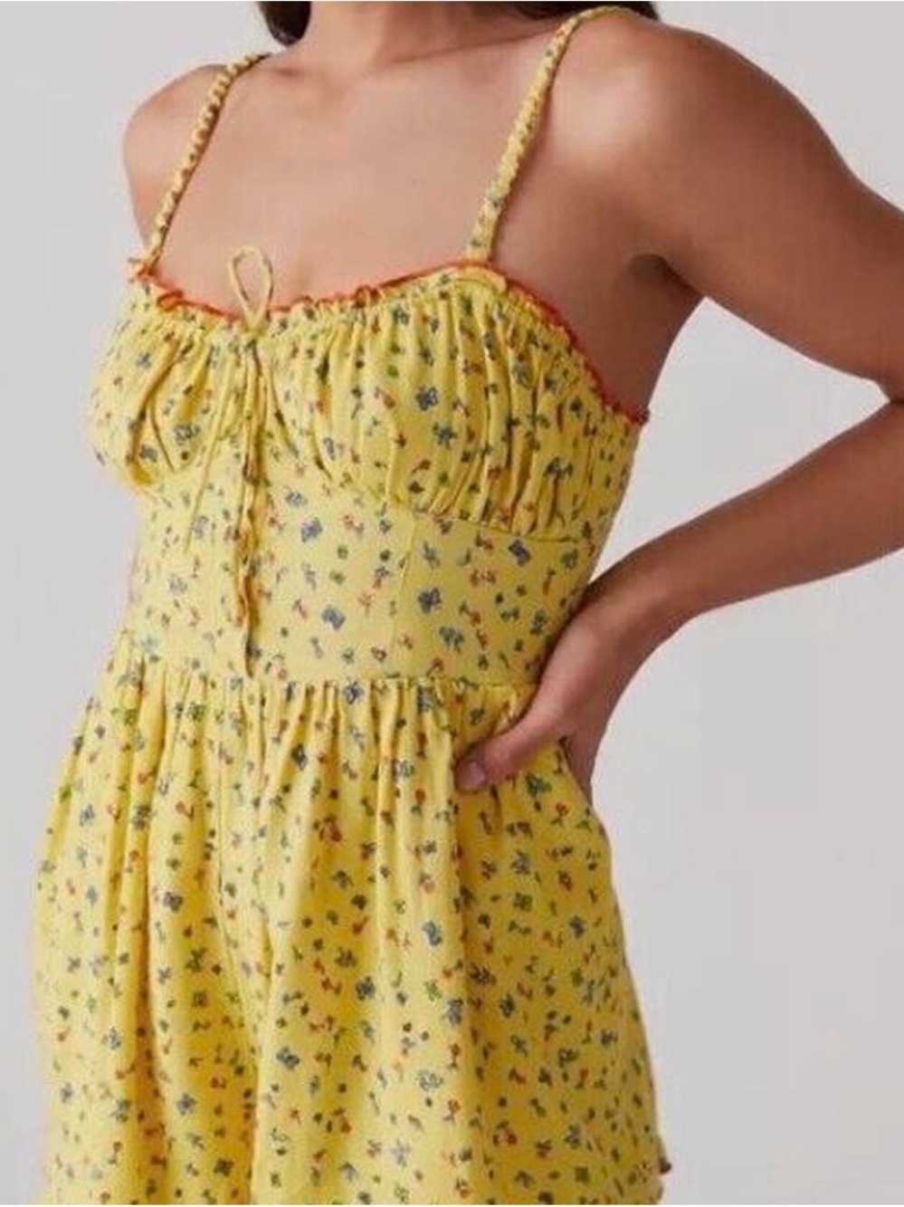 Yellow Floral Spaghetti-Strap Sundress